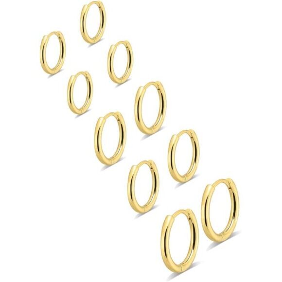 5 Pairs Small Gold Hoop Earrings Hypoallergenic 316L Stainless Steel - Picture 1 of 6